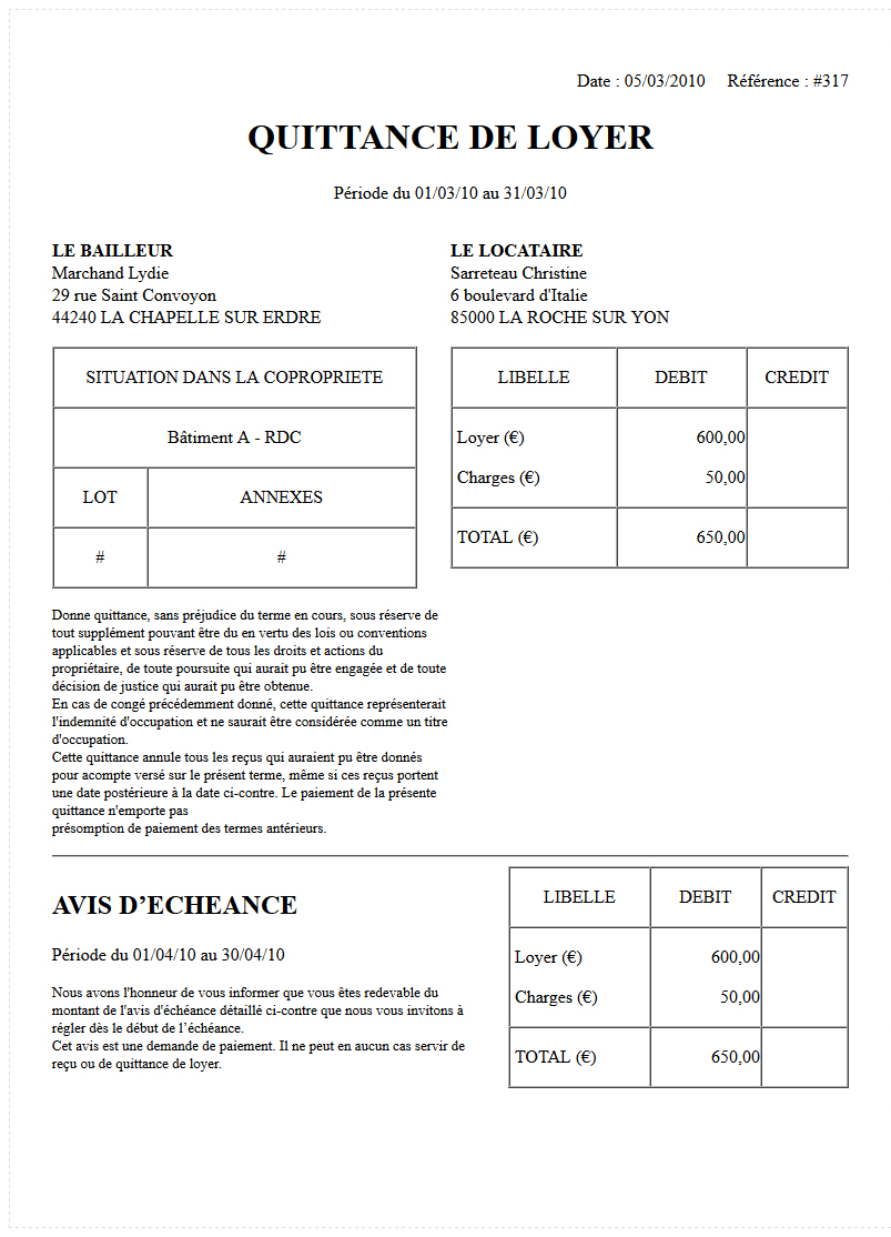 Quittance de loyer 